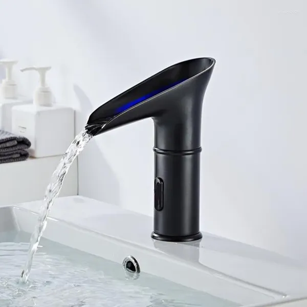 Banyo Lavabo muslukları azeta havza musluğu endüktif otomatik sensör el dokunma soğuk su tek delik monte siyah yıkama miktarı musluk at8306b