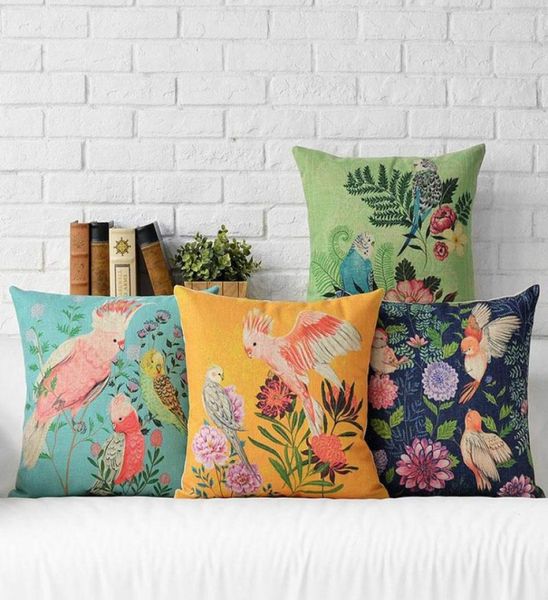 Kissenbedeckung Papagei Vogel Kissen Hülle feste Blumensofa Schmetterling Schlafzimmer Wohnkultur Wurfkissenabdeckung Home Decor Almofadas7408572