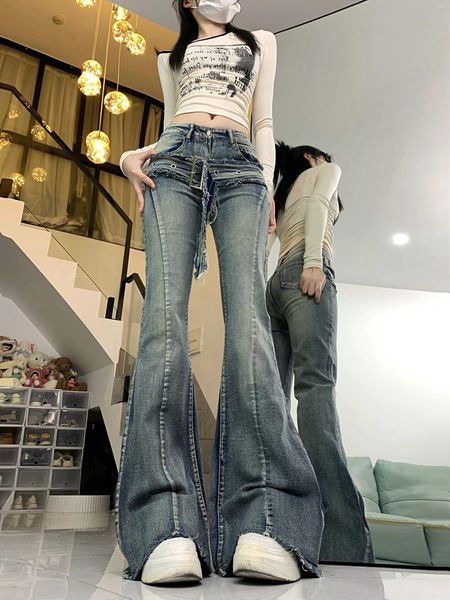 Frauen Jeans 2024 koreanische Versionsmodelle Glockenbodenhosen kultivieren das moralische Sinn für Designcharakter hoher Taille für Wome