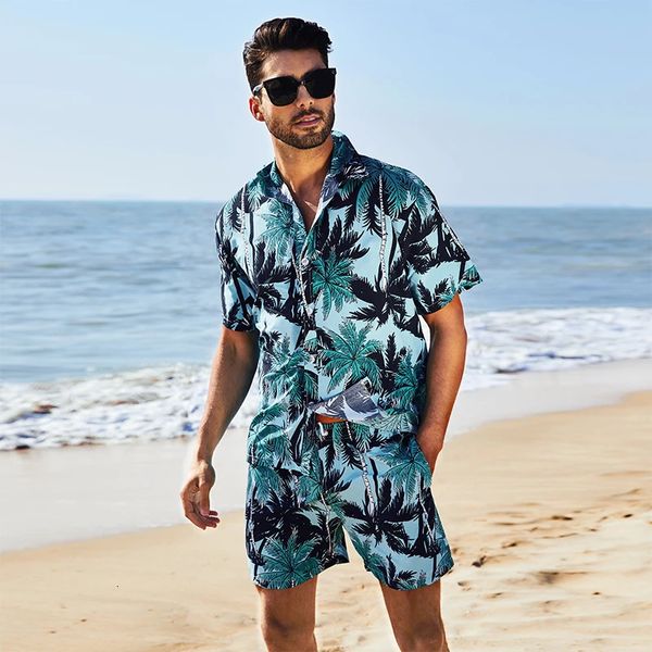 Лето Sanya Wind Mens Suit Quickdrying может находиться под водным приморским каникулом цветочных шорт. Случайная рубашка кнопки кнопки для отвода 240415