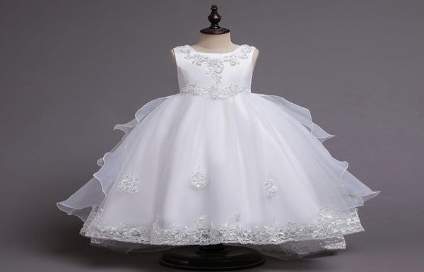 Bohémien Princess Style Child Filmal Party Abito da sera per Comunione Appliques a Ivorio White perle Abiti per ragazze di fiori per WEDD8747687