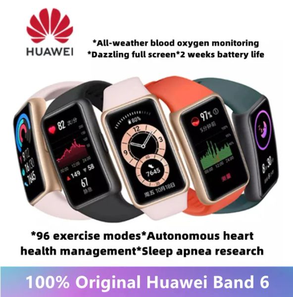 Продукты оригинал Huawei Band 6 Smart Band Blood Oxygen 1,47 '' Экрановый трекер трекер Сон Мониторинг Sleep Bracelet