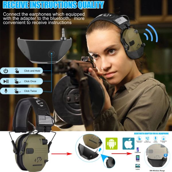 Protector Tactical Electronic Shooting Earbero Outdoor Sports Antinoise Afferido Impatto ADATTER BT Adattatore BT può essere aggiunto