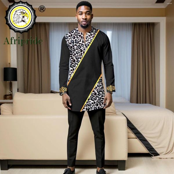 Herren-Trailsuiten Dashiki Männer Afrikanische Kleidung V-Ausschnitt Stickhemden und Hosen 2 Stück Set Tribal Outfits Traditioneller Verschleiß 2416024