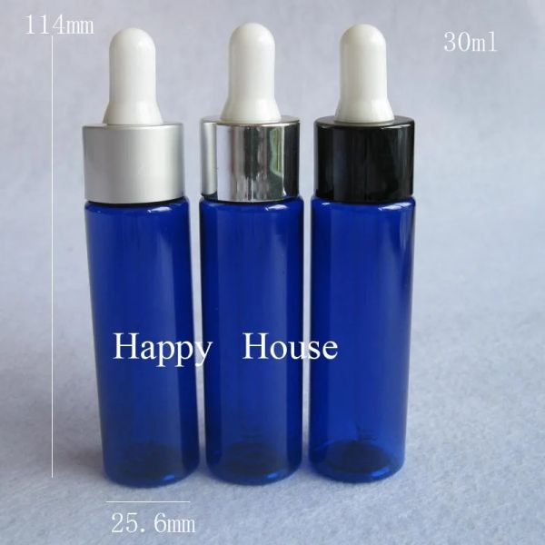 Bottiglie da 30 x 30 ml bottiglia di contagocce blu vuota, focaccinata da gocce di pipetta blu da 30 cc, contenitore cosmetico da 1 oz