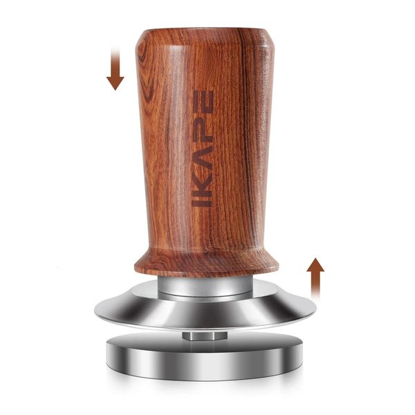 Ikape Espresso Coffee Tamper Springladed, калиброванная с премиальной из нержавеющей стали из нержавеющей стали Woodenhandle 240423