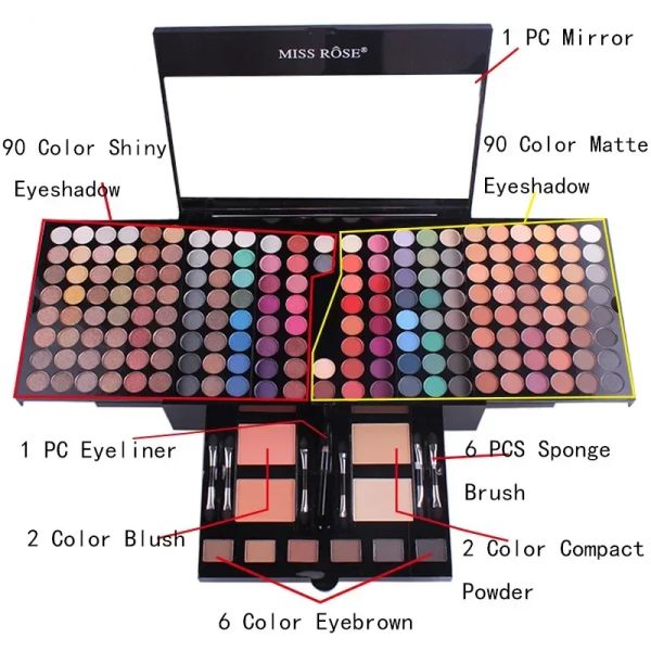 Set Miss Rose Makeup Case Set KitUltimate Color CombinationHoliday Gift Set Cosmetics Oye ombre labbra Blush Combo Palette