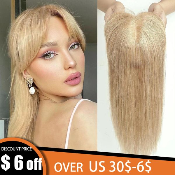 Toppers Honey Blonde 100% Remy Human Hair Toppers с кусочками для волос с челкой шелковой базовый зажим в верхних волосах для женщин с истончающими волосами