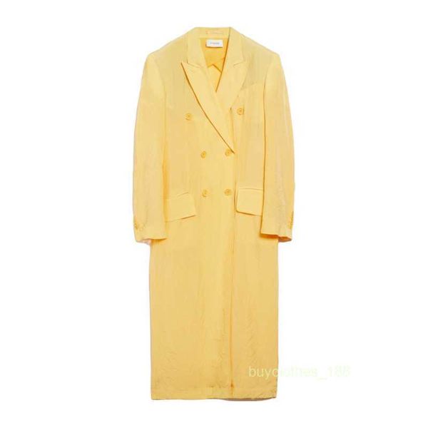Designer casacos casacos de caxemira casacos de luxo max mara feminino ganso amarelo lapela pontiaguda dupla fivela longa casaca longa