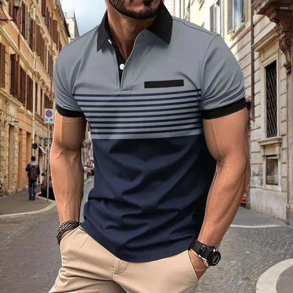 Polos maschile che vendono il francobollo a strisce a strisce corta europea e americana Poloshan Casual Polo