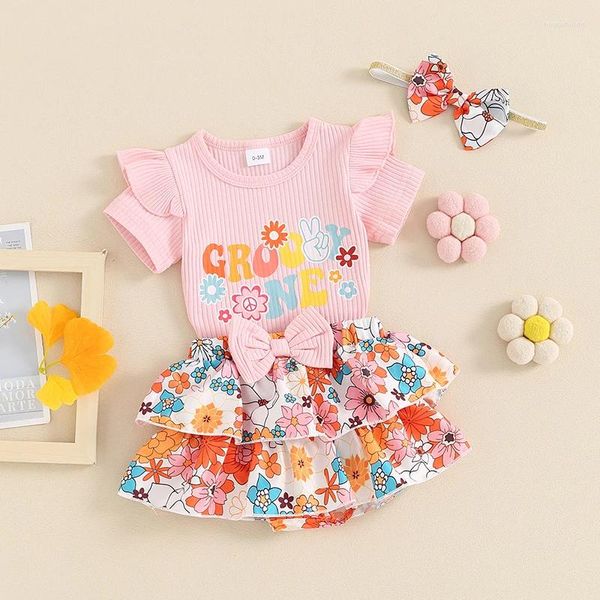 Set di abbigliamento nati bambina mamas outfit manica corta lettere figer corpli cortometrali floreali 3pcs set di vestiti estivi carini