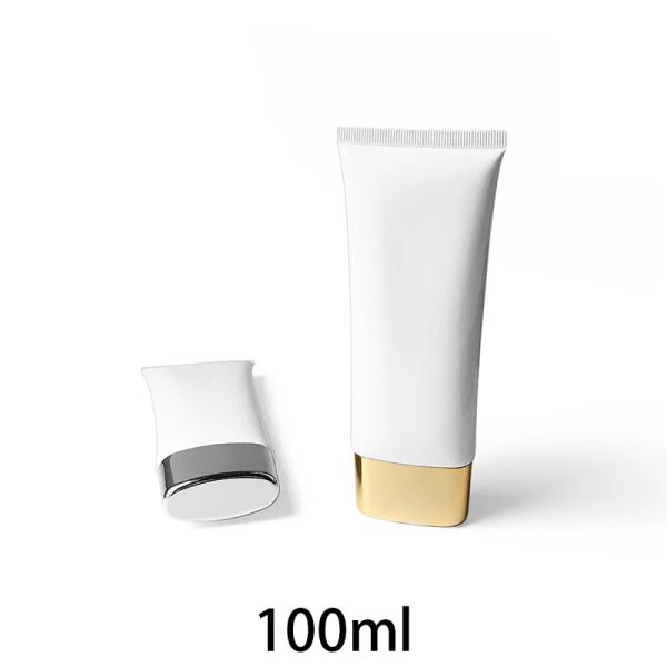 Garrafas vazias 100g recipiente cosmético 100ml de plástico branco Aloe Cream Lotion Hand Travel Pacote garrafa de estilo plano Frete grátis