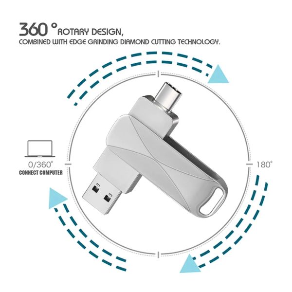 Antriebs mobiles USB -Flash -Laufwerk USB2.0 OTG Typg typec Metal Waterfof USB Flash Typec 128 GB 64 GB 32 GB Geschäftsgeschenk tragbar