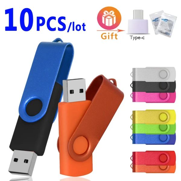 Drive 10pcs/Lot Metal USB -флеш -привод ручки с ручкой 4 ГБ 8 ГБ 16 ГБ Pendrive 32GB 64GB Memory Stick 128 ГБ USB -подарок бесплатно настраиваемый логотип