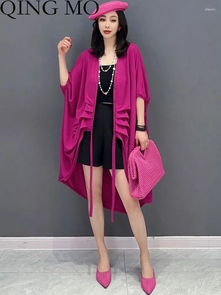 Trench da donna Qing MO 2024 Corea estate Corea di grandi dimensioni Cardigan Coat da donna Casual Girl Casual Black Rosso ZXF2147