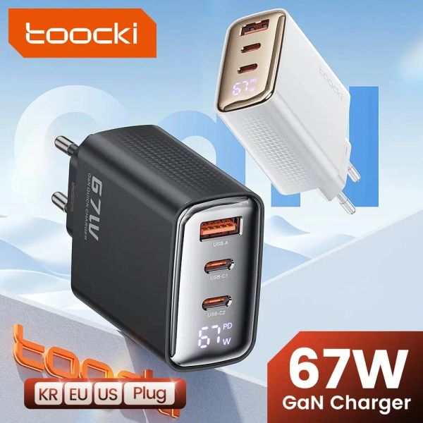 Chargers toocki 67w gan usb type c charger digital display 65w 45w pps pd qc4.0 Quick зарядка для Macbook ноутбука iPad планшет iPhone 15 14