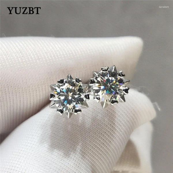 Brincos de garanhão yuzbt mulheres 925 prata Excelente corte total 2 quilates de gemia diamante Teste de passado D Cor Moissanite Snowflake Presente