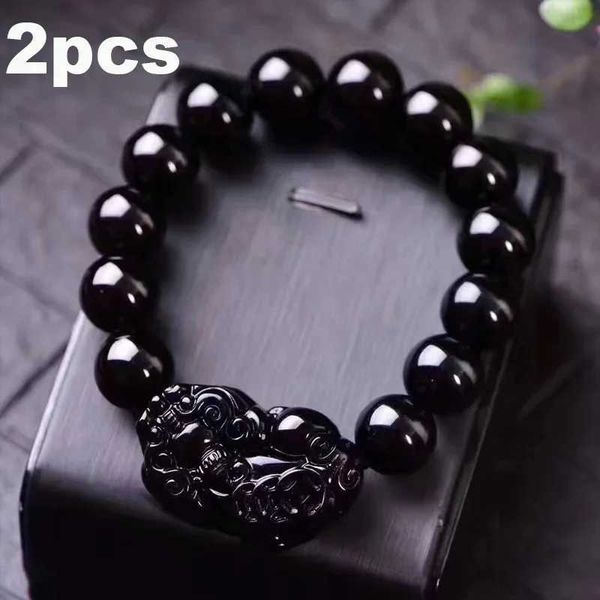 2pcs Bom sorte Brange Brange Feng Shui Black Obsidian Riqueza Pi XIU Atrair pulseira de pulseira de riqueza pulseras de pulseira 240423