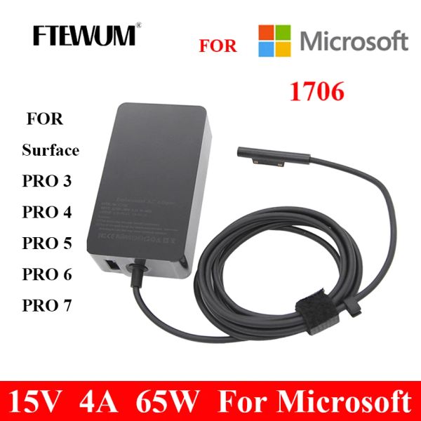 Chargers Ftewum Charger 15V 4A 65W Adattatore per laptop per Microsoft Surface Book Pro3 Pro4 Pro5 Pro6 Pro7 1706 AC DC Fast Power Charger