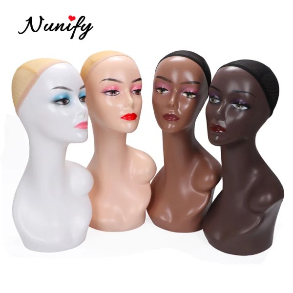 Стенды Nunify Beige/Drak Brown Wig Display Mannequin Model Model Head Hairs Drain Tripend Head для головы шляпы для парика шарфа головы
