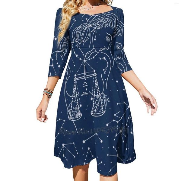 Повседневные платья Веса Зодиак Знак квадратный платье шеи милое расстройство элегантное пляжное астрологическое астрологическое символ гороскопа