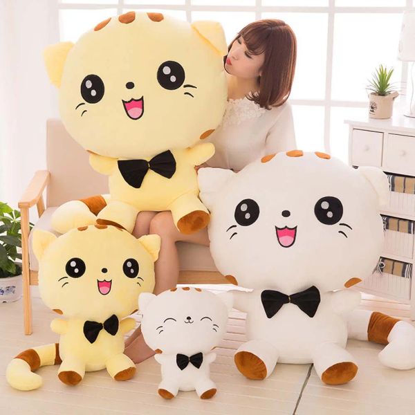 Kawaii büyük yüz kedi peluş oyuncaklar sevimli doldurulmuş hayvanlar papa kravat kedi yastık