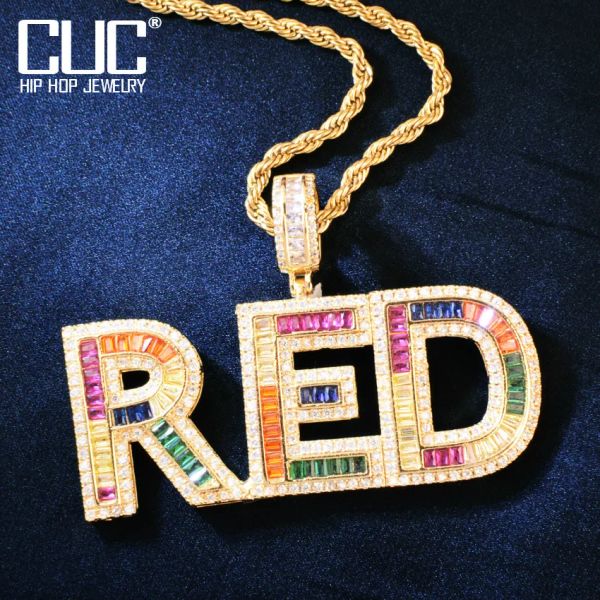 Colares Nome de letra colorida personalizada Pingente para homens gelo zirconia cúbica faz número de jóias de rocha de colar de hip hop