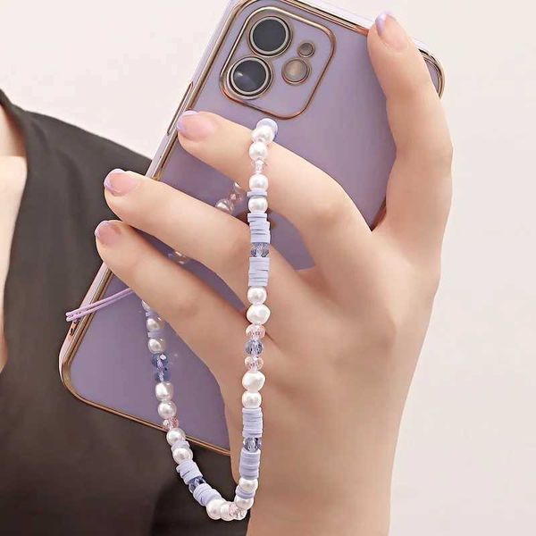 Casi di telefonia cellulare Simple Crystal Pearl Telefonen Women Clay Clay Perline Lanyard Devils Eye Love Telefono Mobile Cinder Accessori a ciondolo a ciondolo 240423 240423