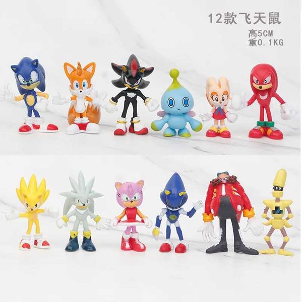 Figuras de brinquedos de ação 12pcs/jogo Super The Hedgehog Vinyl Dolls Figura Toys T240422