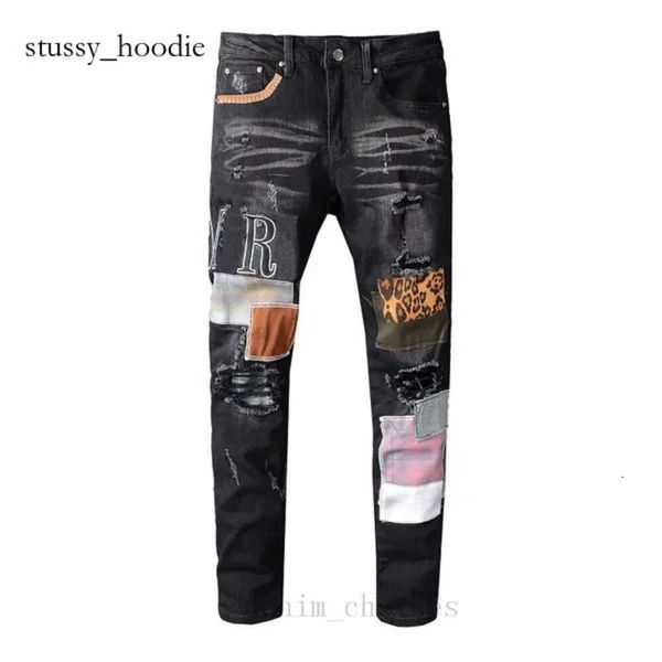 Мужские джинсы мужчины джинсовые джинсы Amridy Fashion Broken Hole Design Bikers Motorcle Man Amri прямая нога джинсовая джинсы Джинсы с тугим подготавшим джинсы 2053