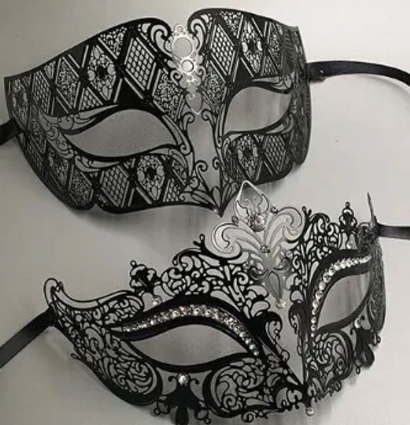 Metal Dili Rhinestone Venedik Masquerade Çift Maske Çifti Top Etkinlik Düğün Partisi Maske Lot Kostüm Erkekler Kadınlar 2024424