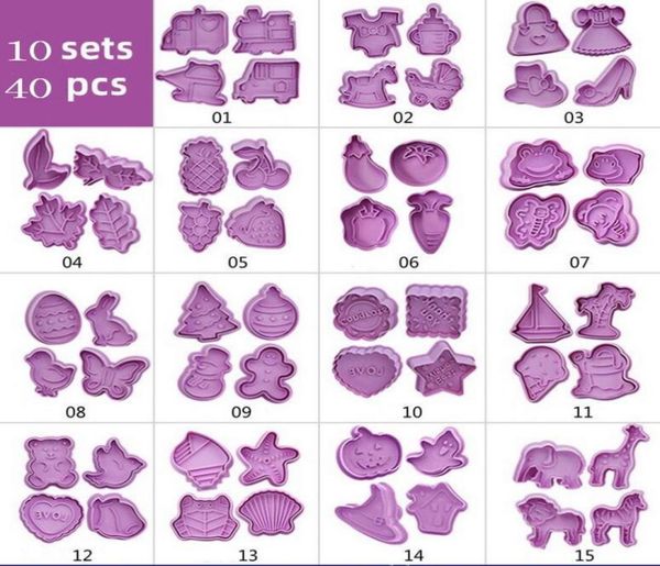 10sets Lake Tools Пластиковое печенье набор ручной прессы пресс -плесени Рождественский Хэллоуин Тема 3D штамп Plunger Fondant Chocola7762832