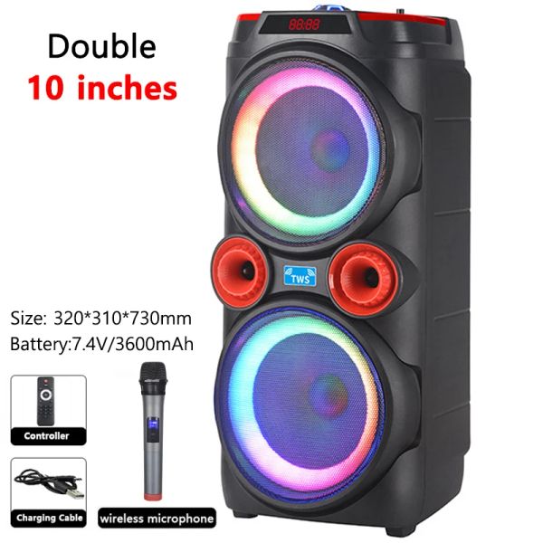 Alto -falantes duplas 10 polegadas Lâmpada de chama Audio Audio Karaokê PartyBox RGB Bluetooth Alto