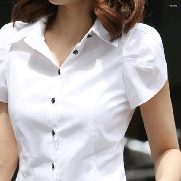 Женские блузки универсальная женская рубашка элегантная лацканая лепевая рукава лето с тонкой пехотой отделкой дизайнерского офиса