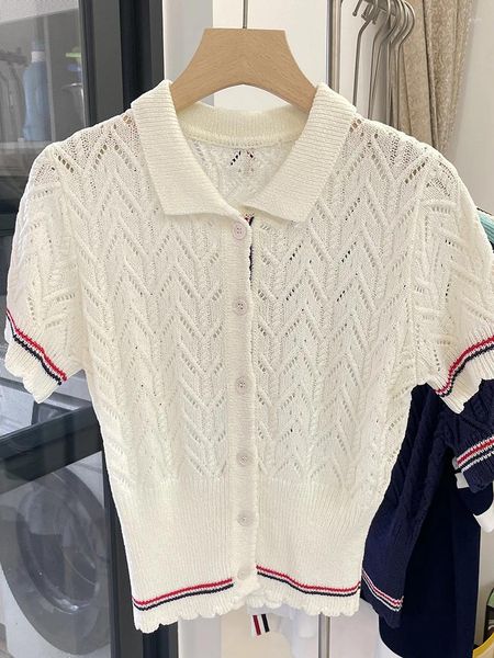 Polos femminile svuota sottile polo sottile per donne top corti casual maniche corte all'uncinetto elegante maglione cardigan