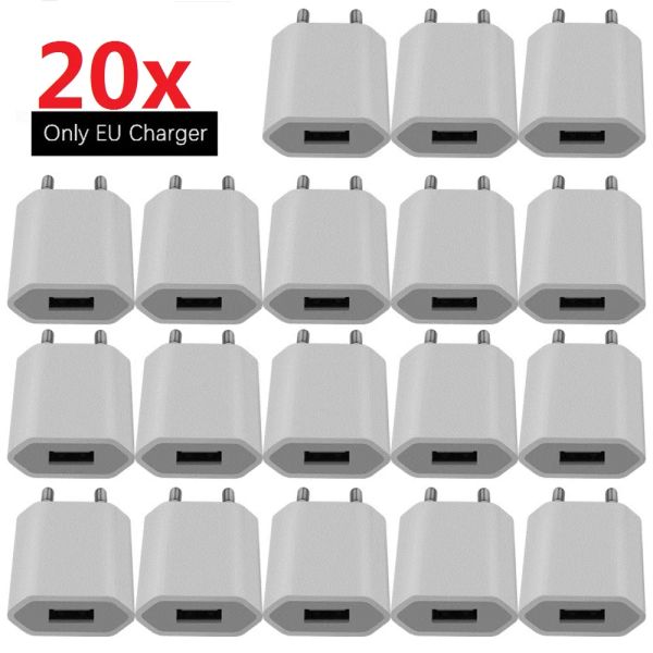 Stands 10/20 PCs Us/UE Plug 5V 1A Adaptador de energia do carregador USB AC para Samsung para iPhone 7 8 HTC Huawei Xiaomi Charger de telefone celular