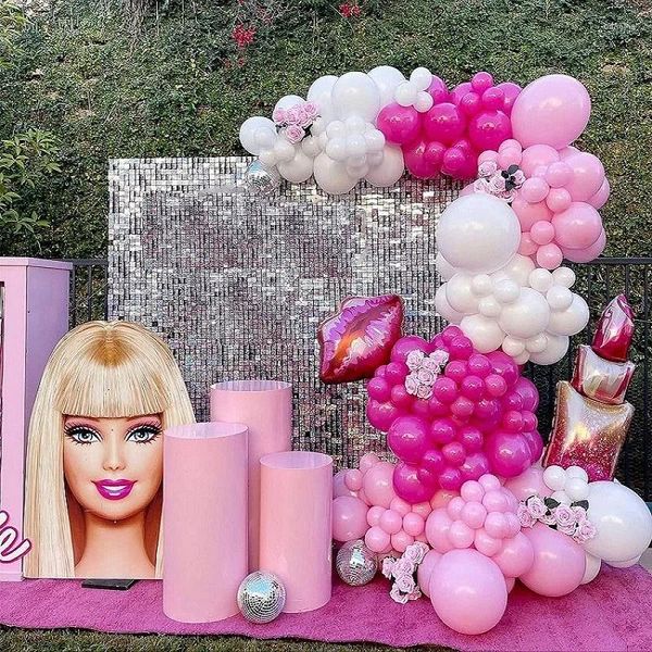 Decorazione per feste 128 pezzi Pink Garland Arch Kit Kit Heart Foil Balloons Princess Girls Birthday Bridal Baby Shower Decorations