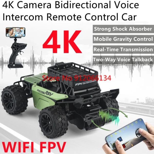 Araba 4K Kamera Twoway Ses Talkback Wifi FPV RC Araba 2.4GHz Uygulama Yerçekimi Kontrolü Şok Emici Yüksek Hızlı Uzaktan Kumanda Araba Kamyonu