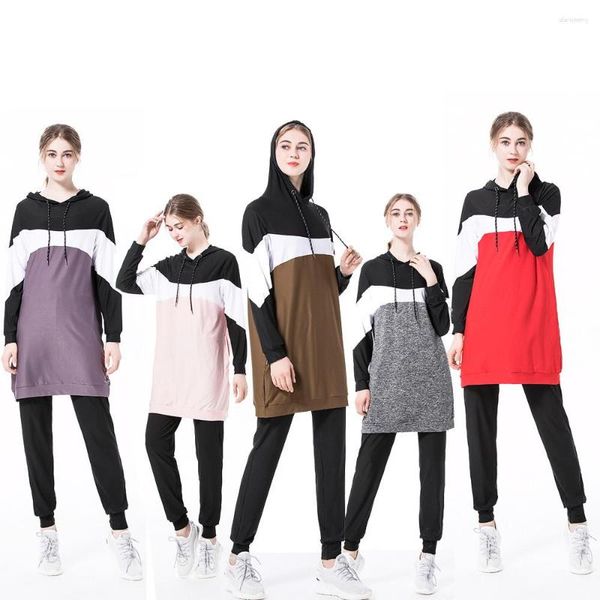Colegados femininos 2024 Autumn Oriente Médio Árabe Hui Muslim Sportswear Casual Desgaste com capuz dois ternos