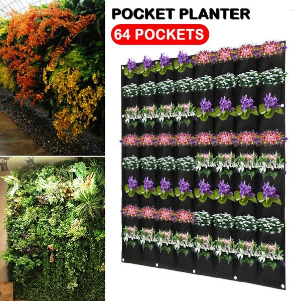 Drawschnelle Schwarze Farbwand Hanging Pflanztaschen 64 Taschen Wachsen Bag Pflanzer Branter Garten Gemüse lebende Haushaltsvorräte