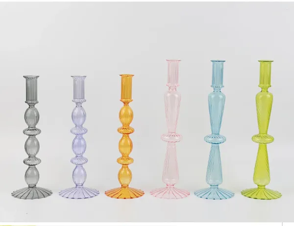 Kerzenhalter farbenfrohe transparente Halterglasbehälter exquisite Heimdekor -Desktop -Ornament Candleware Kreative Utensilien