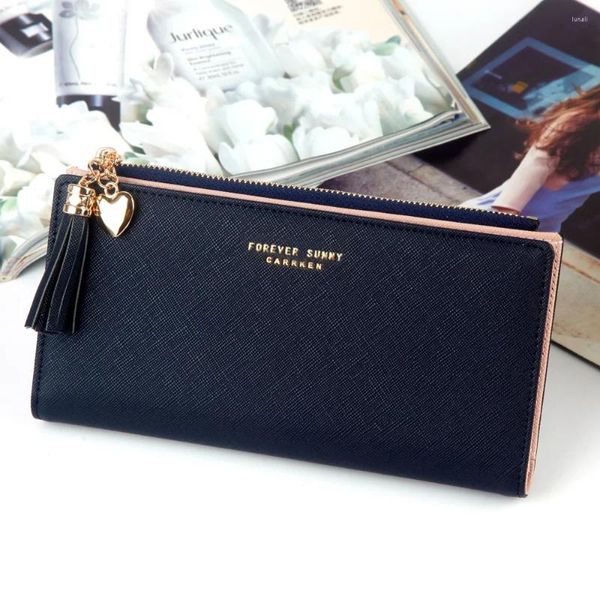 Aufbewahrungstaschen Ladies Multi -Card -Knopf Handheld -Taschen Geldbeutel Frauen ziehen Quastenkette Telefon Brieftasche lang