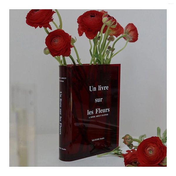 Vasos Livro acrílico vaso em forma de estante de estante de estante de livros para arranjos florais Únicos amantes