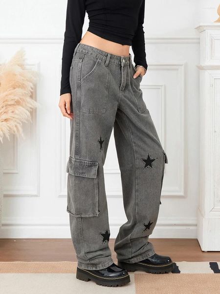 Jeans da donna largo per donne vestiti da ragazza a basso ascesa bagliore gamba larga harajuku grunge estetico y2k pantaloni