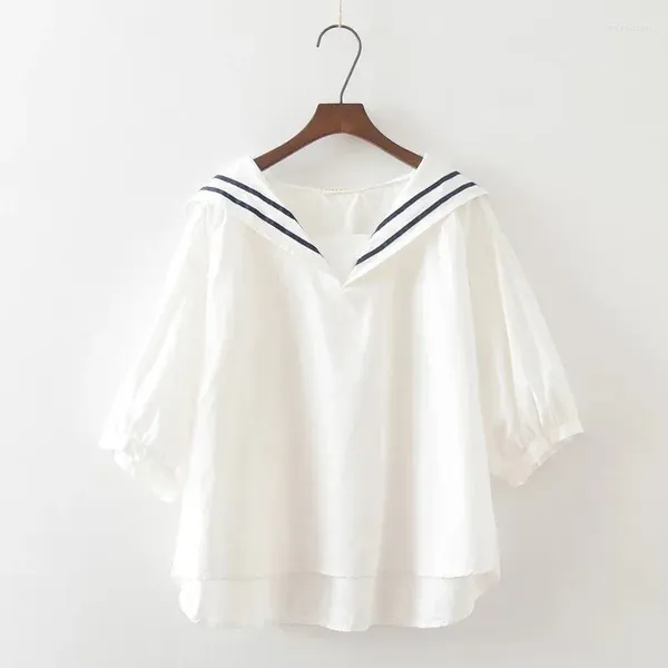 Camicette da donna Summer Women Navy Shirts White Short Short Lady Tops Pullover Giappone Style Patchwork vestiti femminili dolci
