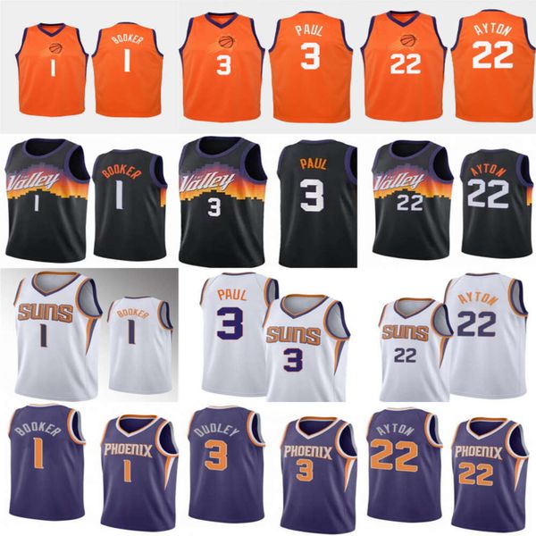Jerseys de basquete Jersey Suns 1# Booker 3# Paul 22# uniforme bordado