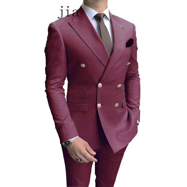 2023 Casual Casual Blue Men Suits Duas Butre -Brested Lapel Gold Groom Groom Tuxedos 2 PCs Blazers Jaqueta Conjunto 240415