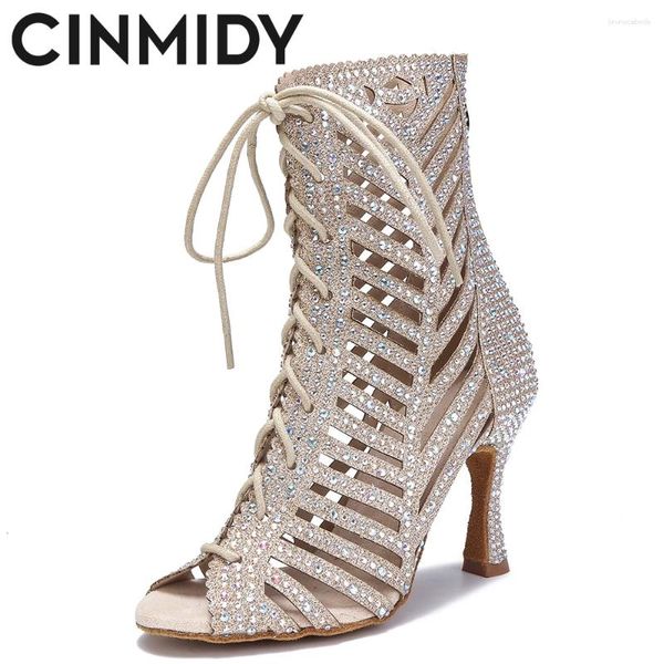 Sapatos de dança Cinmidy fêmea alta Latina Latim Sexy Ballroom Boots