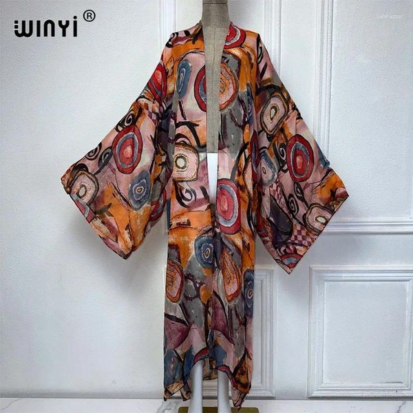 Summer Kimono Beach Wear Women 2024 Africa Dress Bikini Copertura di graffiti cardigan Abayas Dubai Luxury Muslim