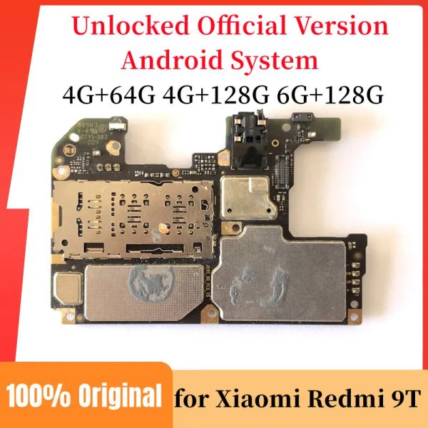 Antena Original desbloqueado para Xiaomi Redmi 9T Substituição da placa -mãe 4 GB 128 GB placa lógica de circuito com chips completos 6 GB 128 GB
